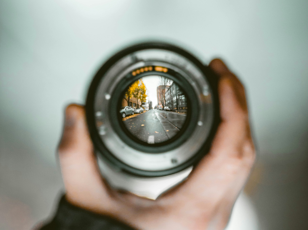 Lens providing focus on a rainy stream